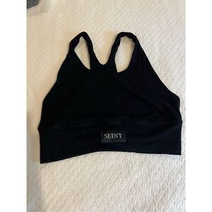 Seint black cotton comfort ribbed bra crop top